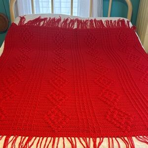 Hand Crocheted Popcorn Stitch Design Orange Afghan